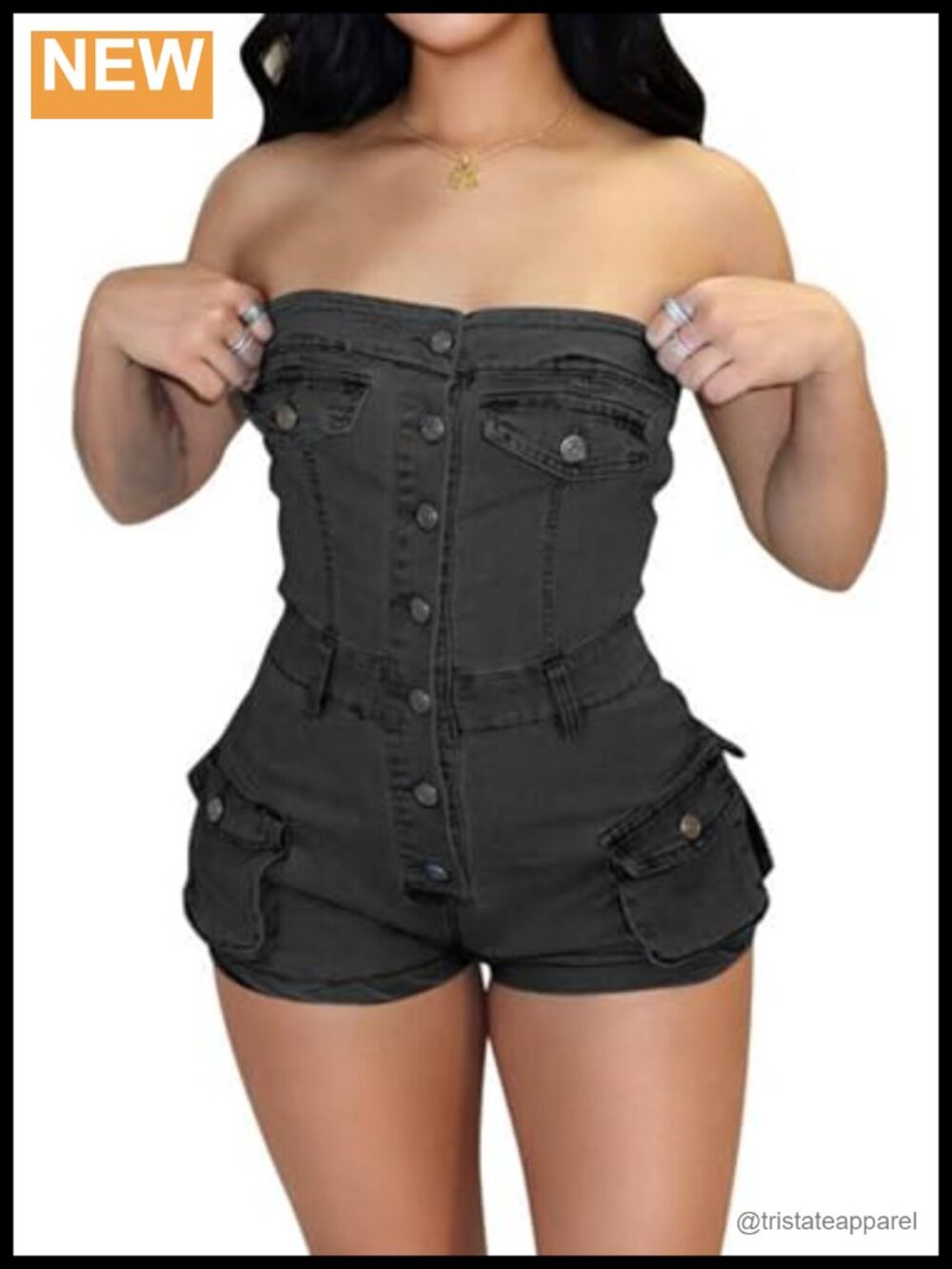 Strapless Denim Romper Bodycon One Piece Short Jumpsuit